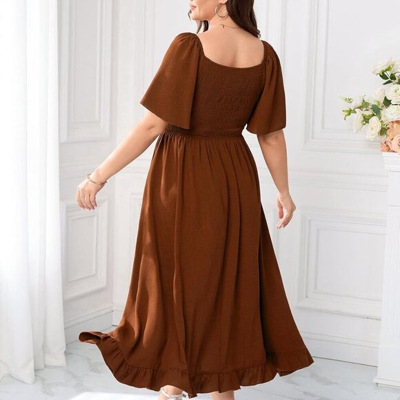 Plus Size Maxi Dress Flowy A-Line Summer Formal Beach V Neck Flutter Sleeve - Picture 5 of 5